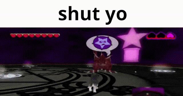 a screenshot of a video game with the words shut yo above it