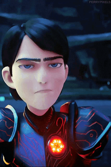 a close up of a cartoon character with perrypixels written on the bottom right