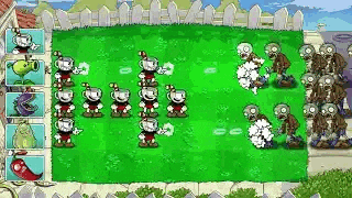 a screenshot of a video game called plants vs zombies with cuphead and zombies fighting each other .