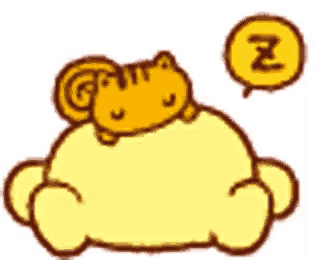 a cartoon cat is sleeping on a cloud with a speech bubble that says `` z '' .