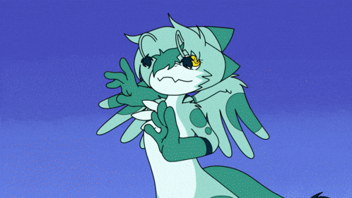 a cartoon drawing of a cat with wings making a face