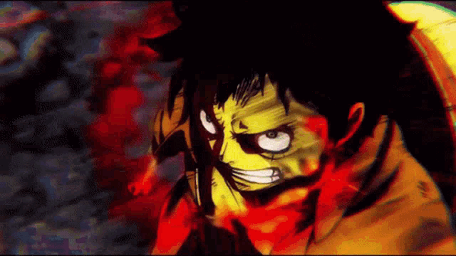 a drawing of a person with a yellow face and red eyes