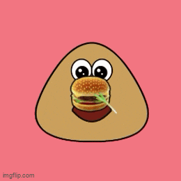a cartoon drawing of a hamburger with a green leaf sticking out of it 's mouth
