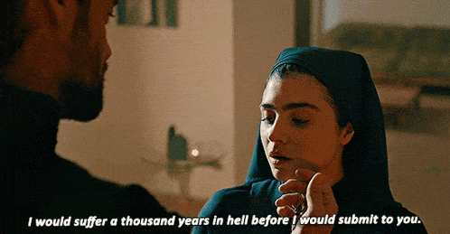 a man and a woman are talking and the woman says i would suffer a thousand years in hell before