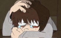 a cartoon of a person crying with their hand on their forehead