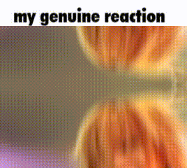 a close up of a person 's hair with the words `` my genuine reaction '' below it .