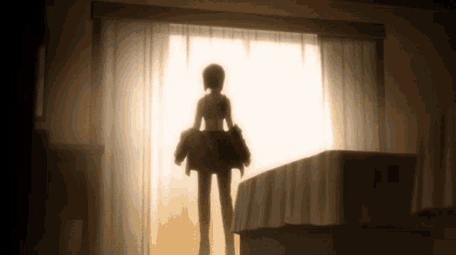 a silhouette of a person standing in a room