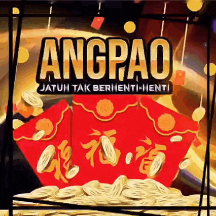 a poster for angpao jatuh tak berhenti-henti with a red envelope filled with coins