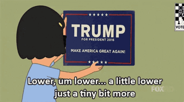 a cartoon character holding up a sign that says trump for president 2016