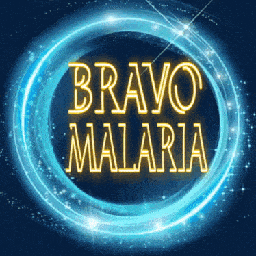 a neon sign that says bravo malaria on a dark background