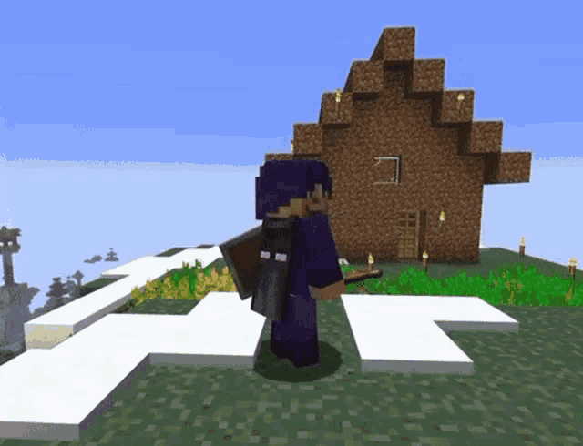 a person standing in front of a house in a minecraft world