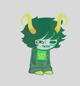 a pixel art drawing of a troll with horns and a green shirt that says ' nn ' on it