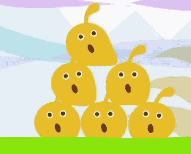 a stack of cartoon characters with surprised faces on them