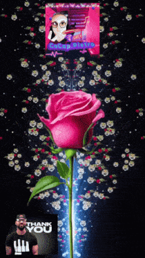 a pink rose is surrounded by skulls and a thank you message