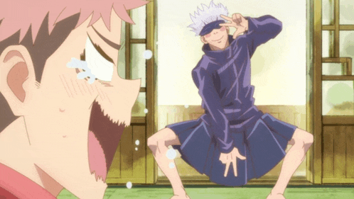 a cartoon character is making a funny face while another character is dancing