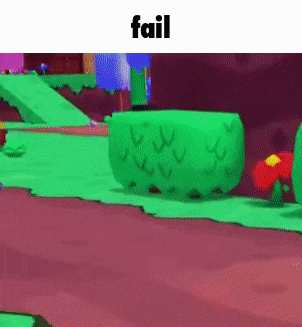 a green object is sitting on top of a pink surface in a video game with the words `` fail '' below it .
