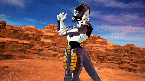 a cartoon character with a helmet on standing in the desert