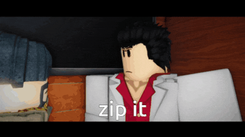 a roblox character says zip it in a cartoon