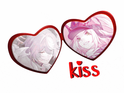 two hearts with a picture of a girl and the word kiss on the bottom