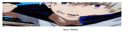 a close up of a person 's face with the words kys fella underneath it