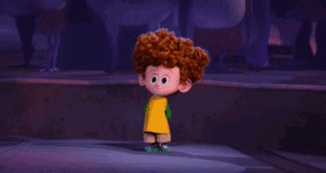 a cartoon character with red hair is standing next to a wolf