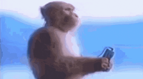 a monkey is holding a video game controller and playing a video game .