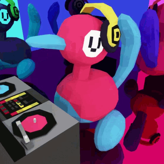 a cartoon character wearing headphones with the letter d on it