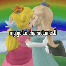 two princesses kissing with the caption " my go to characters : d "