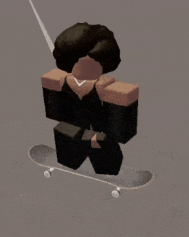 a cartoon character is riding a skateboard on a gray surface .