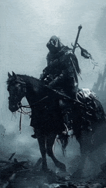 a knight riding a horse with a sword in his hand