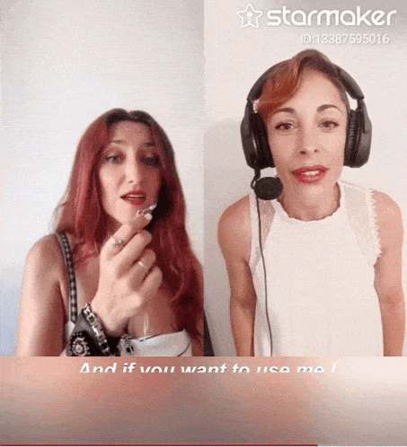 two women wearing headphones and a starmaker app