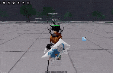 a person in a video game holding a pillow with a cartoon character on it
