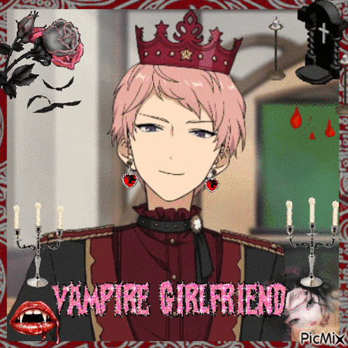 a picture of a vampire girlfriend with a red crown