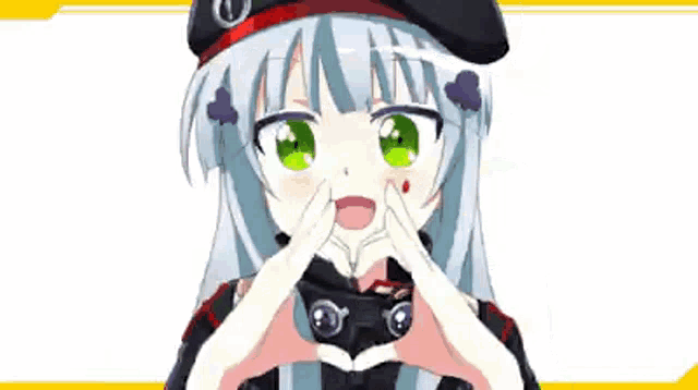 the girl is wearing a black hat and covering her face with her hands .