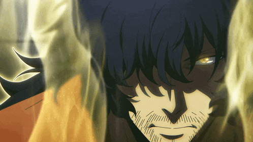 a close up of a man with a beard and blue hair