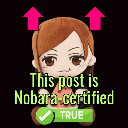 a picture of a stuffed doll with the words this post is nobara-certified