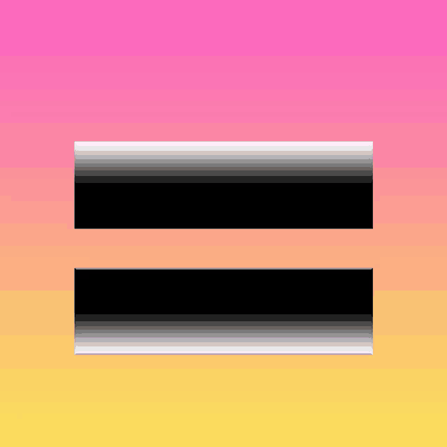 a pink and yellow background with a black equal sign on it