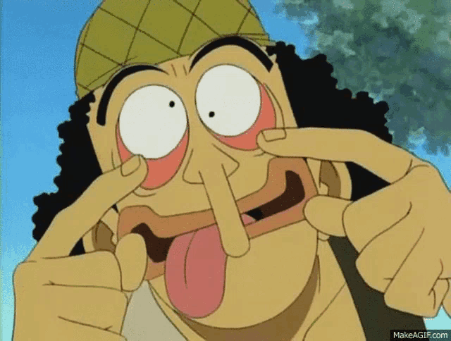 a cartoon character making a funny face with his tongue out