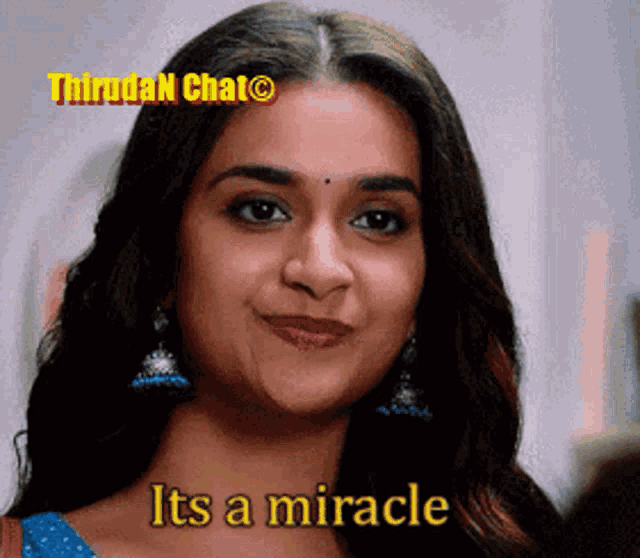 a close up of a woman 's face with the words " it 's a miracle " on the bottom