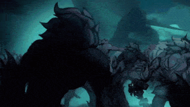 a group of monsters are fighting each other in a blurry video game scene