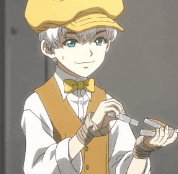 a young boy wearing a yellow hat and bow tie is holding a harmonica
