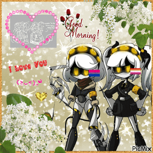 a picture of two robots with the words good morning written on it