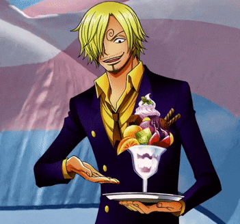 a man in a suit is holding a tray with a bowl of fruit on it