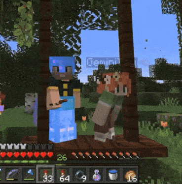 two minecraft characters are standing next to each other with the name geminitag above them