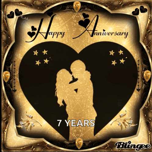 a card that says happy anniversary 7 years with a heart