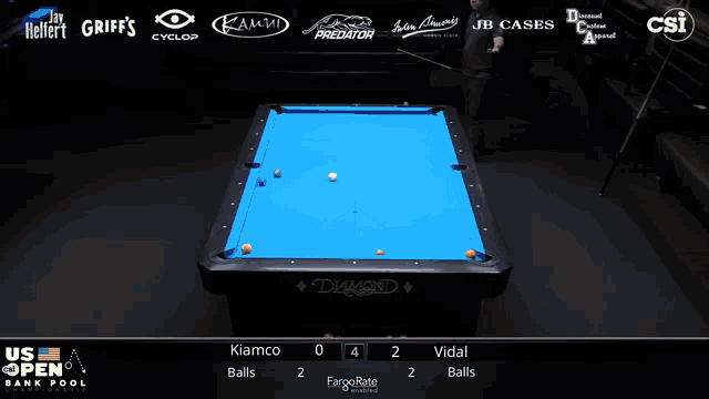 a pool table with the us open bank pool championship