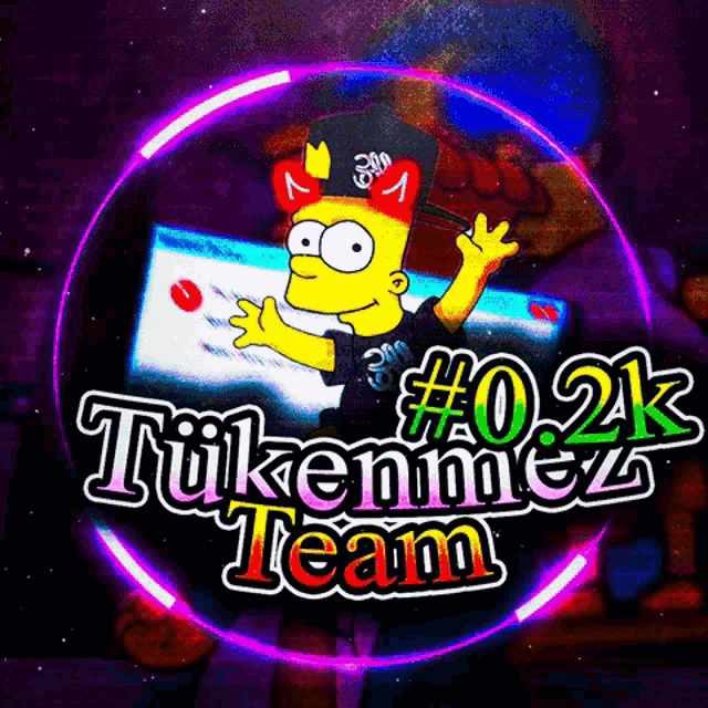 a picture of bart simpson with the words # 0.2k tuikenmez team below him