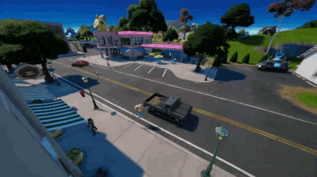 a car is driving down a street in a video game