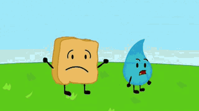 a cartoon of a sandwich and a water drop fighting each other .