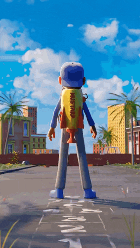 a cartoon character with a rocket on his back that says mad king
